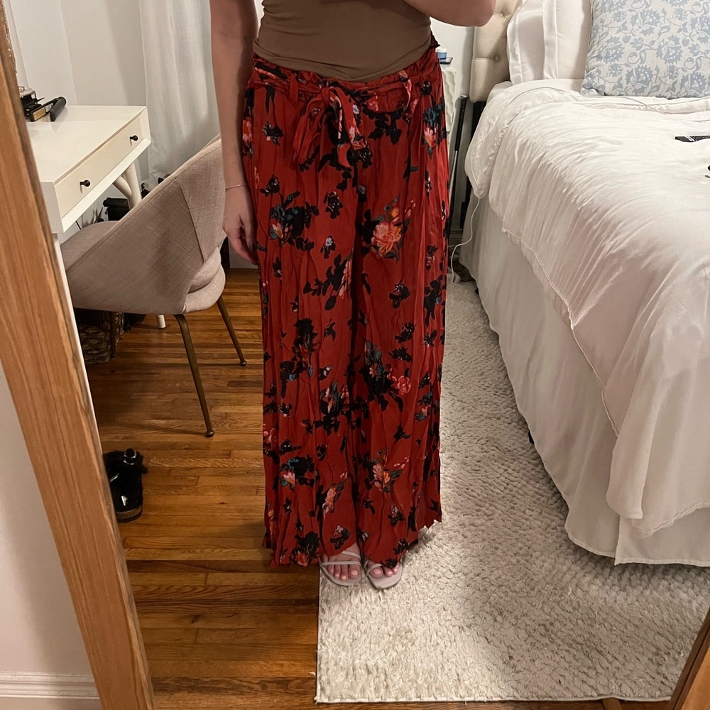 Free People Red Floral Wide Leg Pants